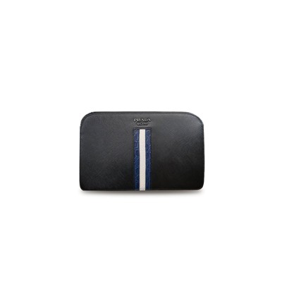 PRADA BLACK SAFFIANO LEATHER AND ALLIGATOR ZIP POUCH 2NG056 (26.5*17*5cm) 